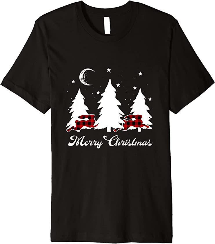 Bunny Red Buffalo Plaid Christmas Matching Family Xmas Premium T-Shirt