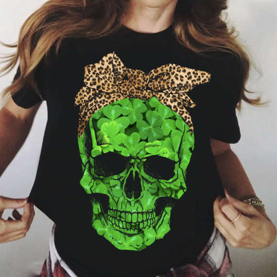 Skull Gift Patrick Day Skull Leopard T-Shirt Hg