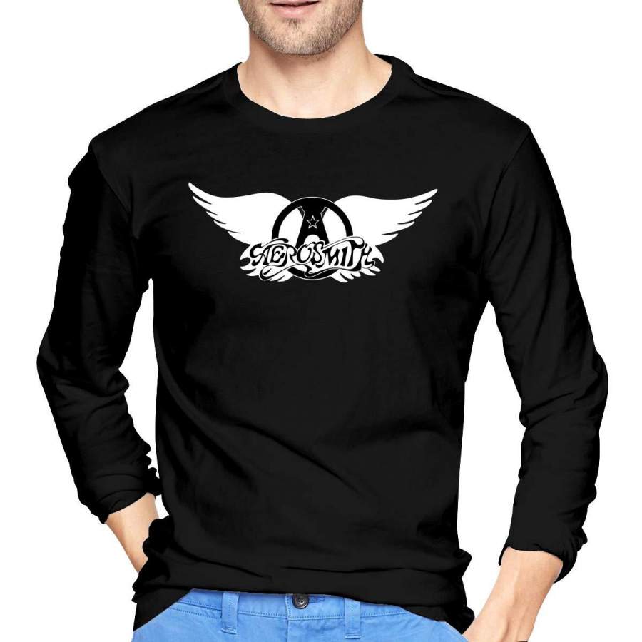 Aerosmith Print Mens T Shirt Round Neck Print Long Sleeve Tee Tops Black