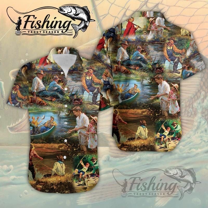 Vintage Fishing Art Unisex Hawaii Aloha Shirts Ha14412