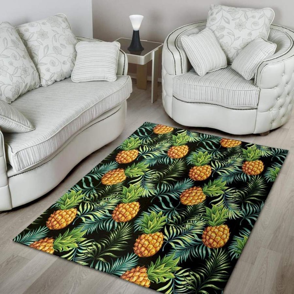 Tropical Palm Leaf Pineapple Print Area Rug