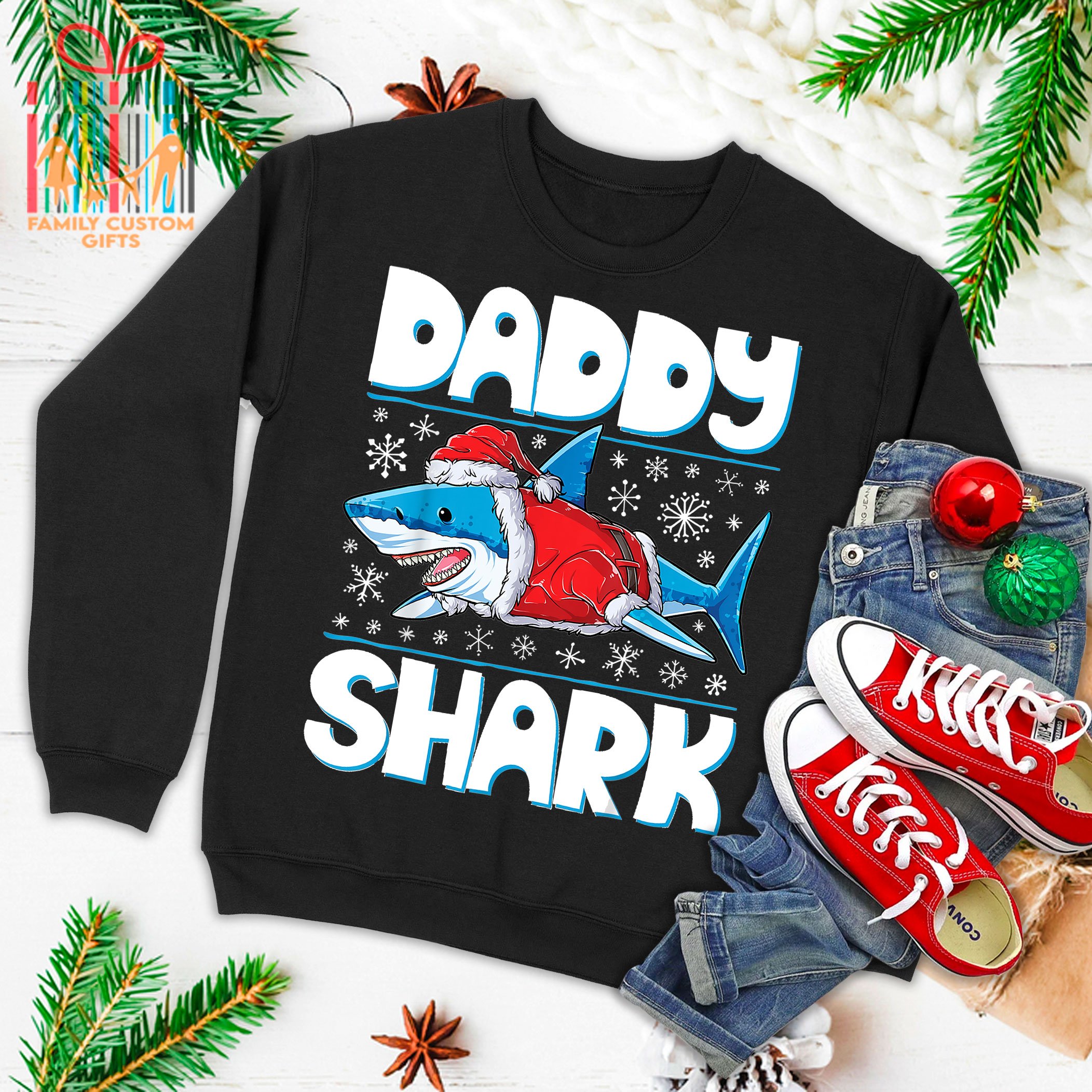 Daddy Shark Santa T Shirt Christmas Family Matching Pajamas Ugly Christmas Sweater 2023 T-Shirt