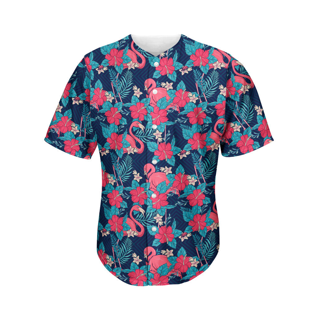 Flamingo And Hawaii Floral Print Baseball Jersey Ha71037