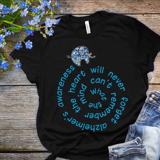 What The Mind Can’T Remember The Heart Will Never Forget Alzheimer’S Awareness Elephant T Shirt Hoodie Sweater  Size S-5Xl