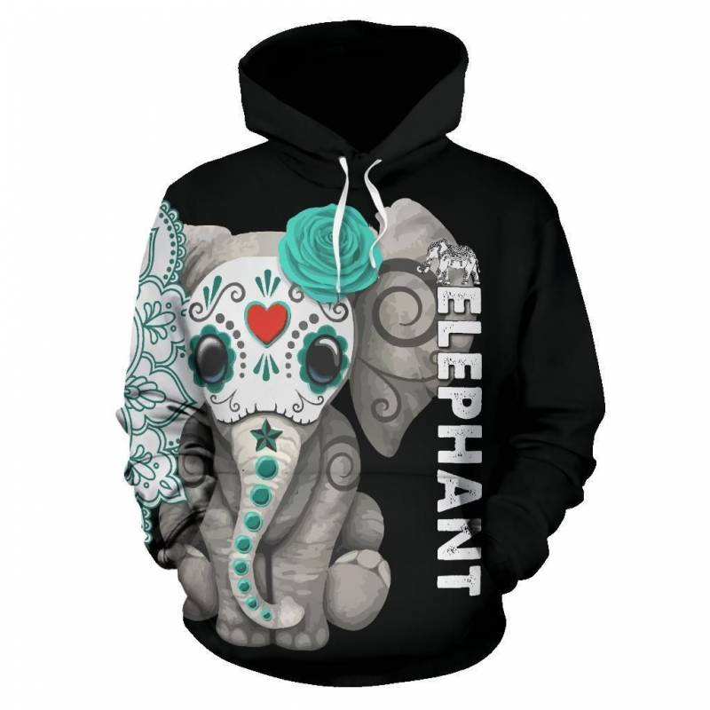 Camping Sugar Elephant Black 3D Hoodie