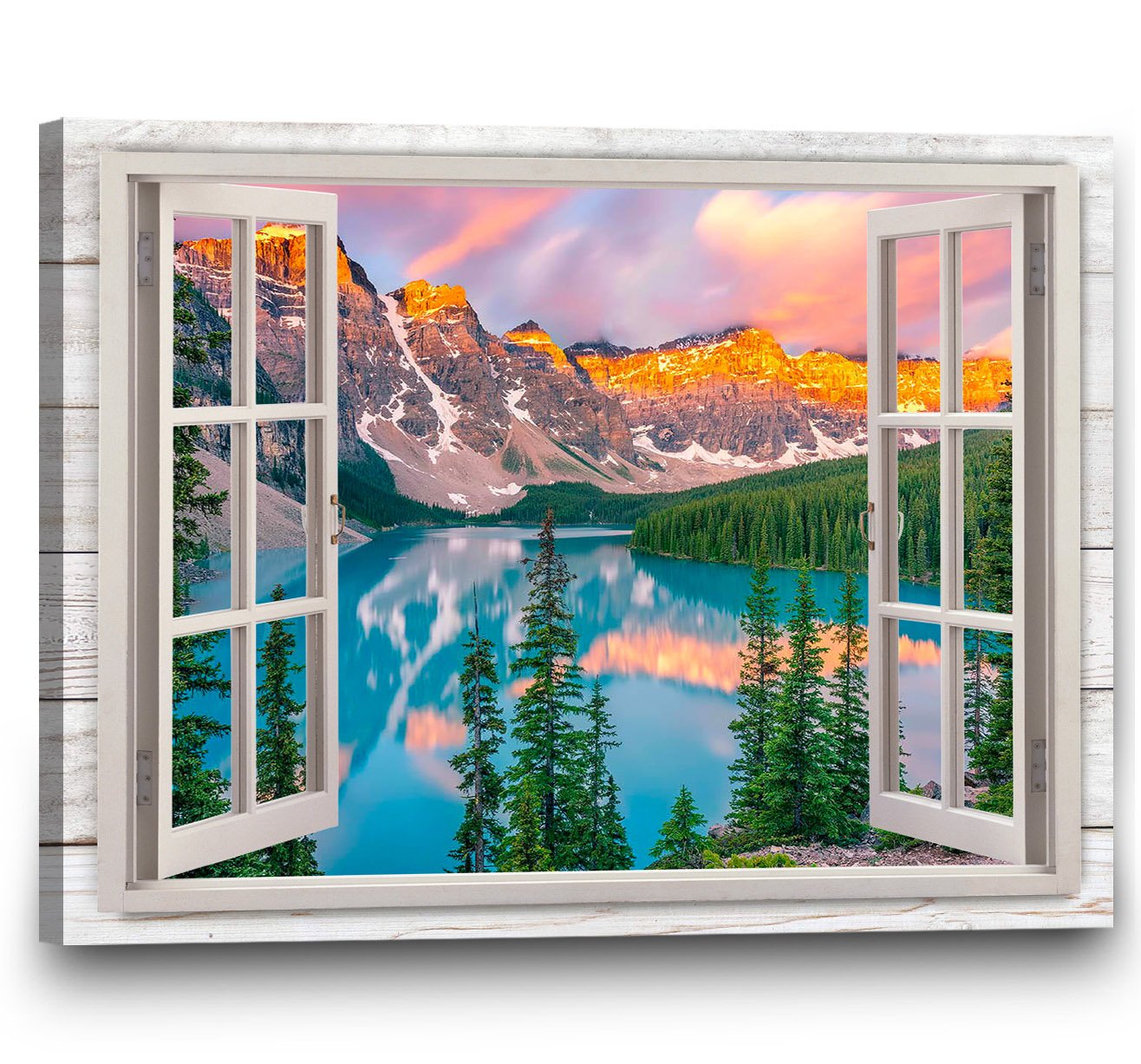 Fake Window Canvas Wall Art Open Window View Lake And Forest Landscape ...