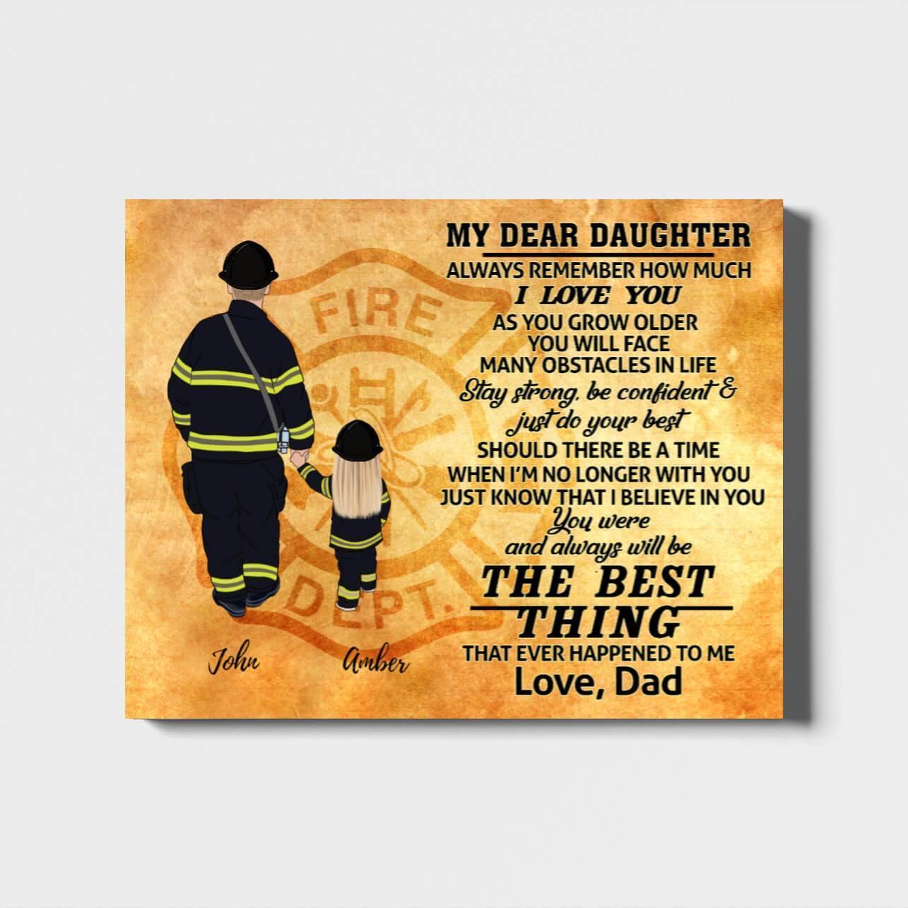 [Personalized Name] Father And Daughter Landscape Canvas Gift For Family Home Decor Gift For Firefighter