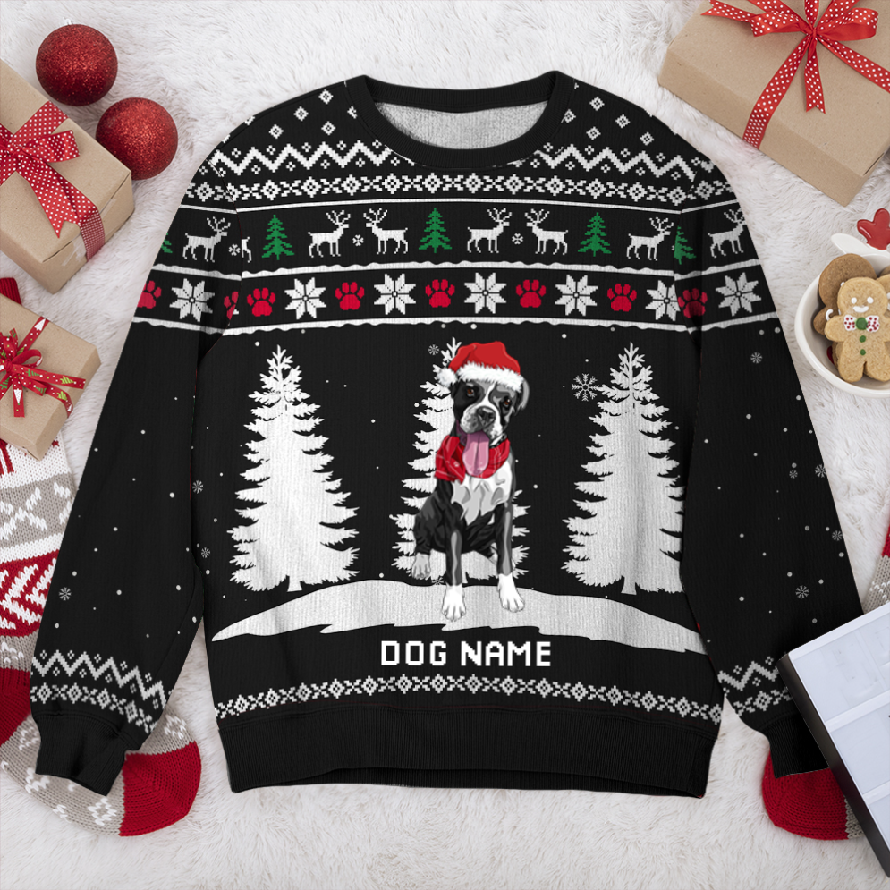 Boxer Winter Dog Personalized Sweater, Dog Ugly Christmas Sweater