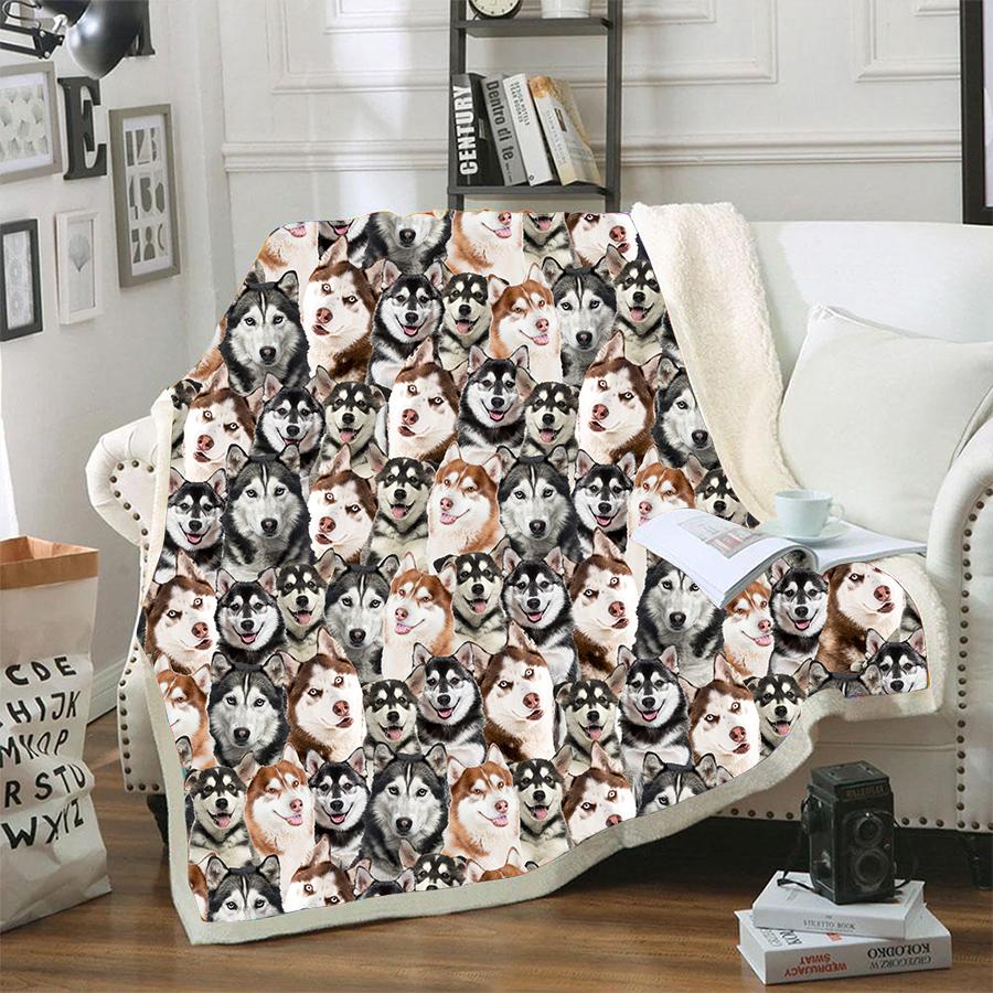 Husky  A Bunch Of Dogs Blanket Design Dog Printed Blanket