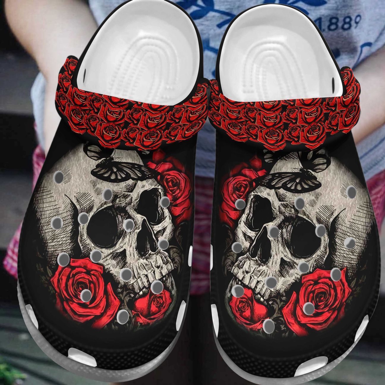 Skull Personalized Clog, Custom Name, Text, Color, Number Fashion Style For Women, Men, Kid, Print 3D Roses