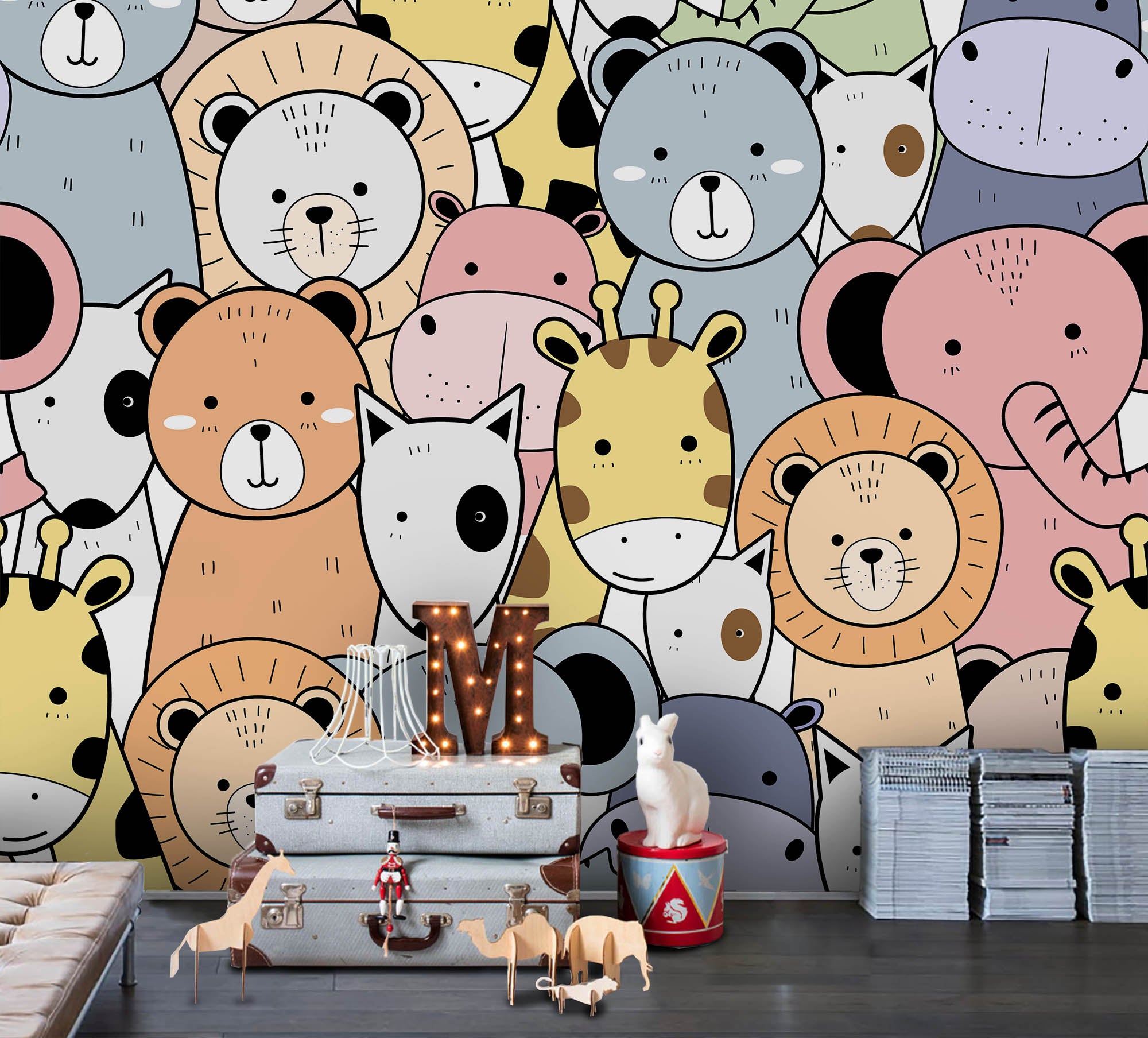 3D Cartoon Color Animal Wall Mural Wallpaper A182 Lqh