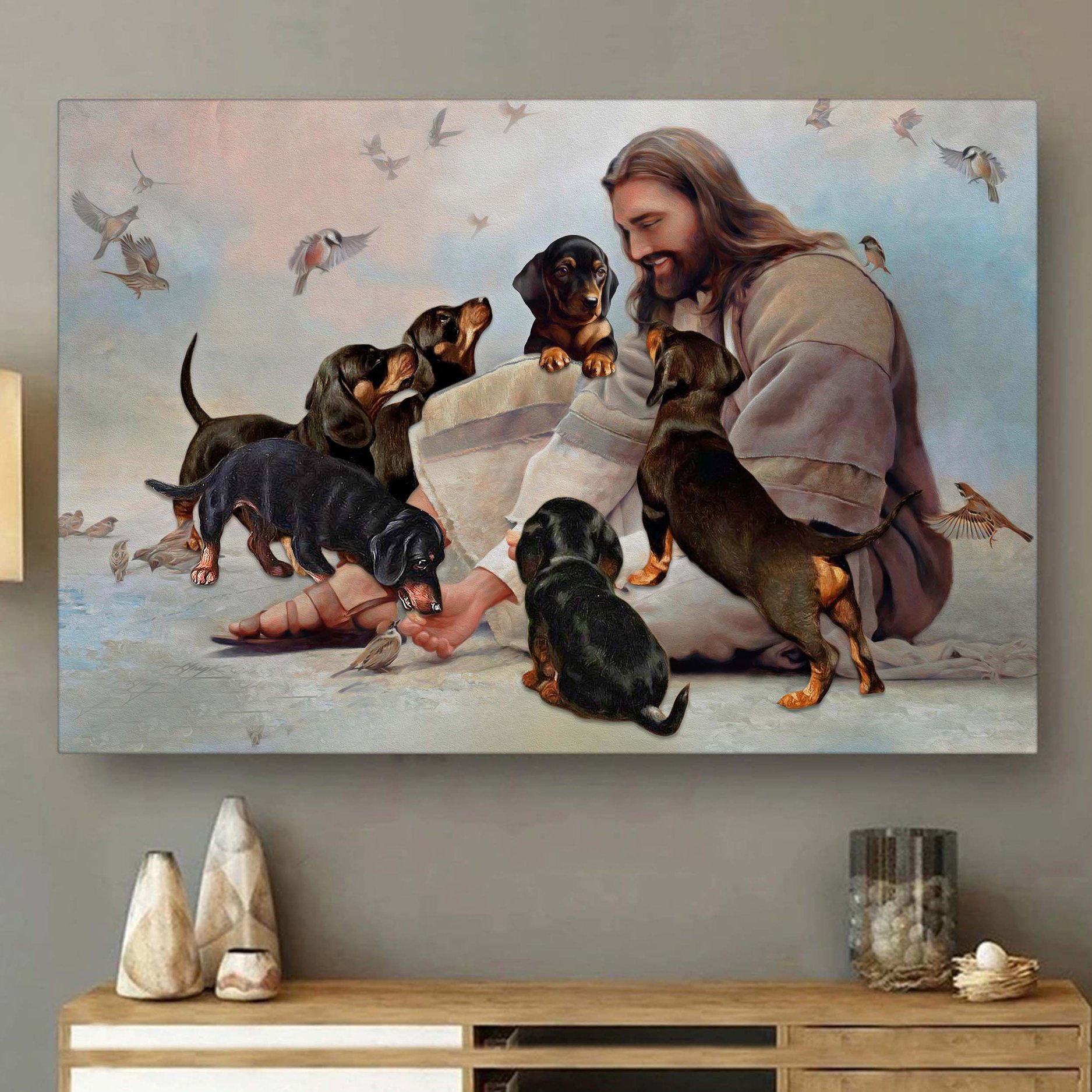 God Surrounded By Dachshund Angels Wall Art Beautiful Poster