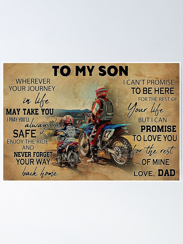 To My Son Motorcycle Riding Wherever Your Journey In Life May Take You I Pray You’Ll Always Be Safe Landscape Poster & Canvas Gift For Son Home Decor Wall Art Visual Art