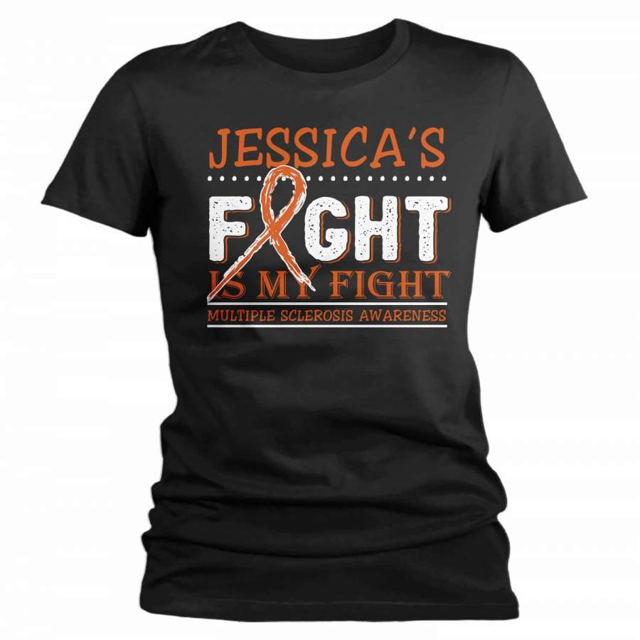 Women’s Personalized Multiple Sclerosis T-Shirt Fight Is My Fight Awareness Shirts MS Team Custom Shirts Name Tee