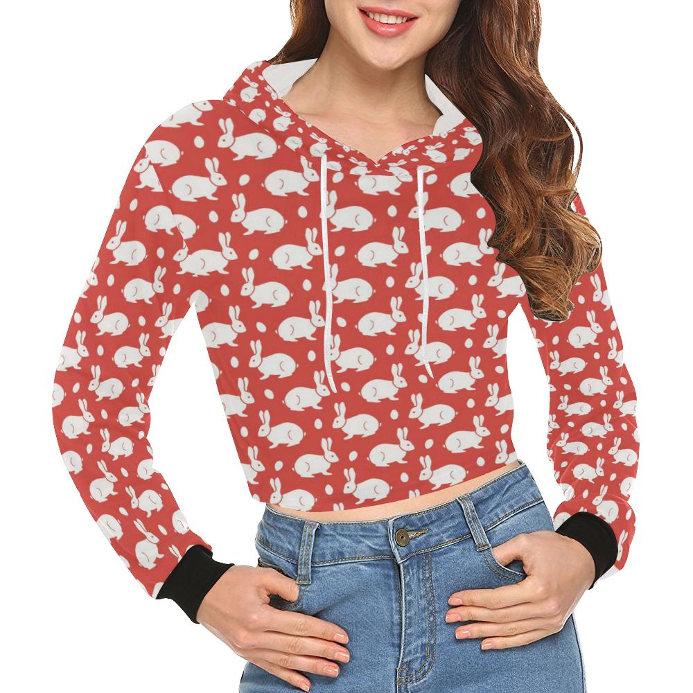 Rabbit Pattern Print Design Rb017 Women Cropped Hoodie