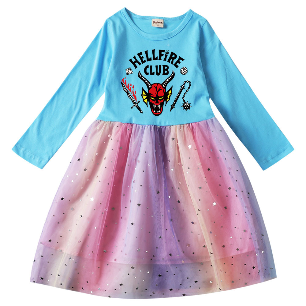 Stranger Things Season 4 Girls Long Sleeve Dress Cotton Kids Wear Vestidos De Niña 10 A 12 Años Elegante Girl Dress for Party 8t alx