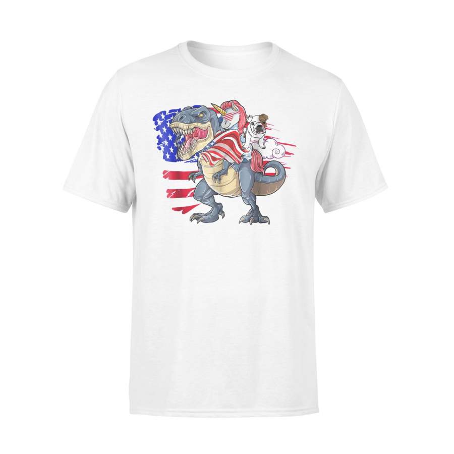 Bulldog Unicorn Ride T-Rex 4th Of July T Shirt