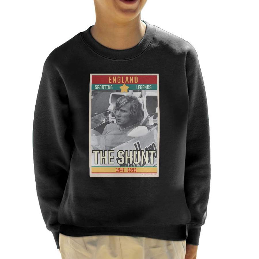 Sporting Legends Poster England James Hunt The Shunt 1947 To 1993 Kid’s Sweatshirt