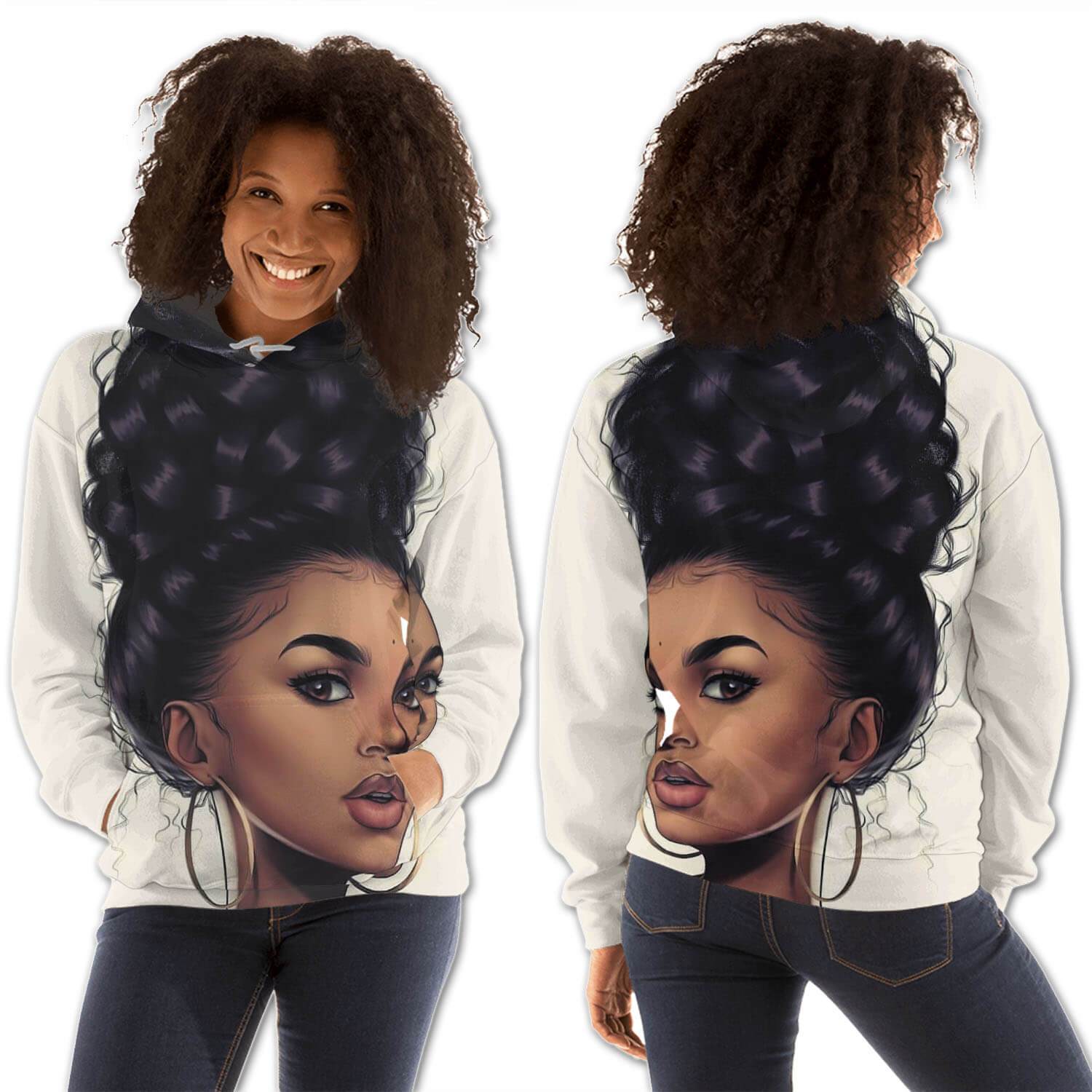 African American Hoodies Beautiful Black Afro Lady All Over Print Womens Hooded Sweatshirt African Fashion Styles BPS05851