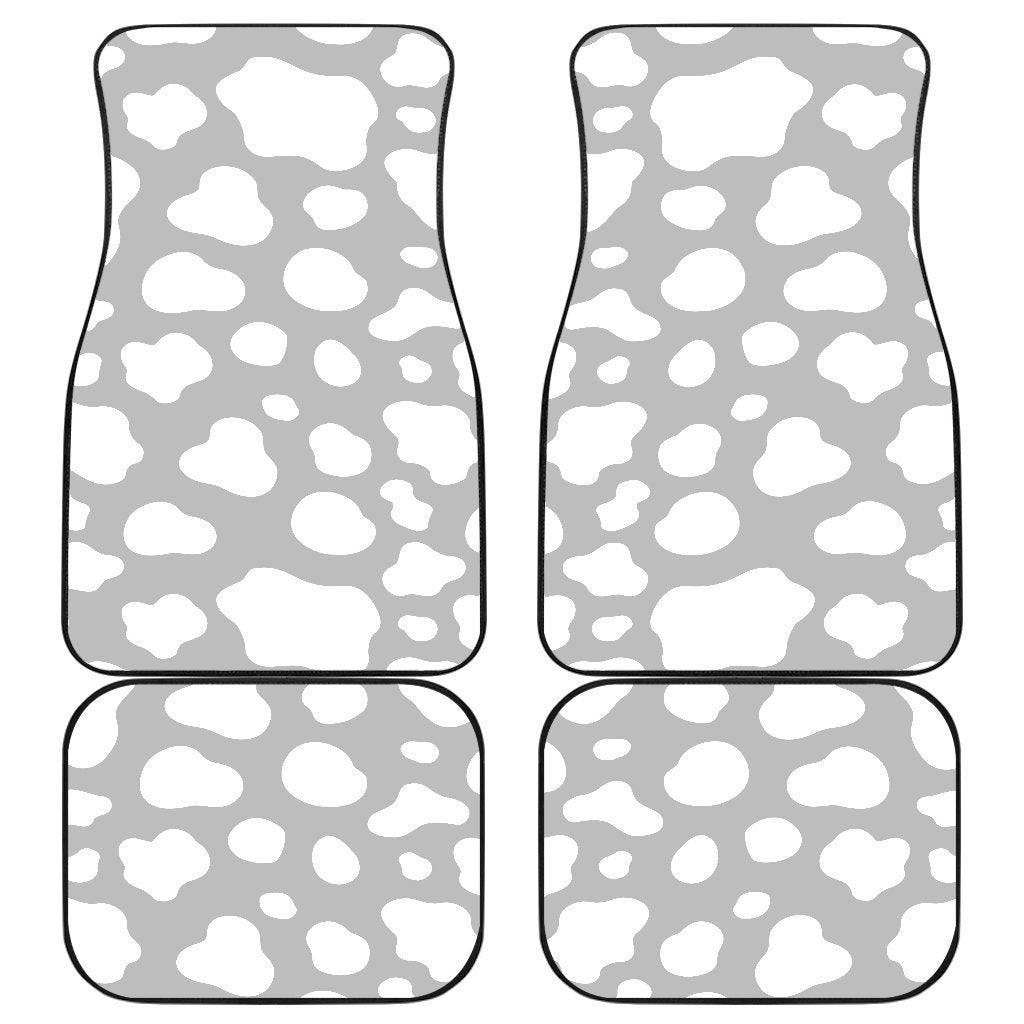 White And Grey Cow Print Front And Back Car Floor Mats, Front Car Mat