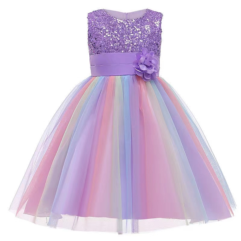 2022 Cute Girls Dress Children’s Skirt Stage Dress Performance Suit Mesh Sequins Dress Skirt Summer New Princess Dress 3-10 Y alx