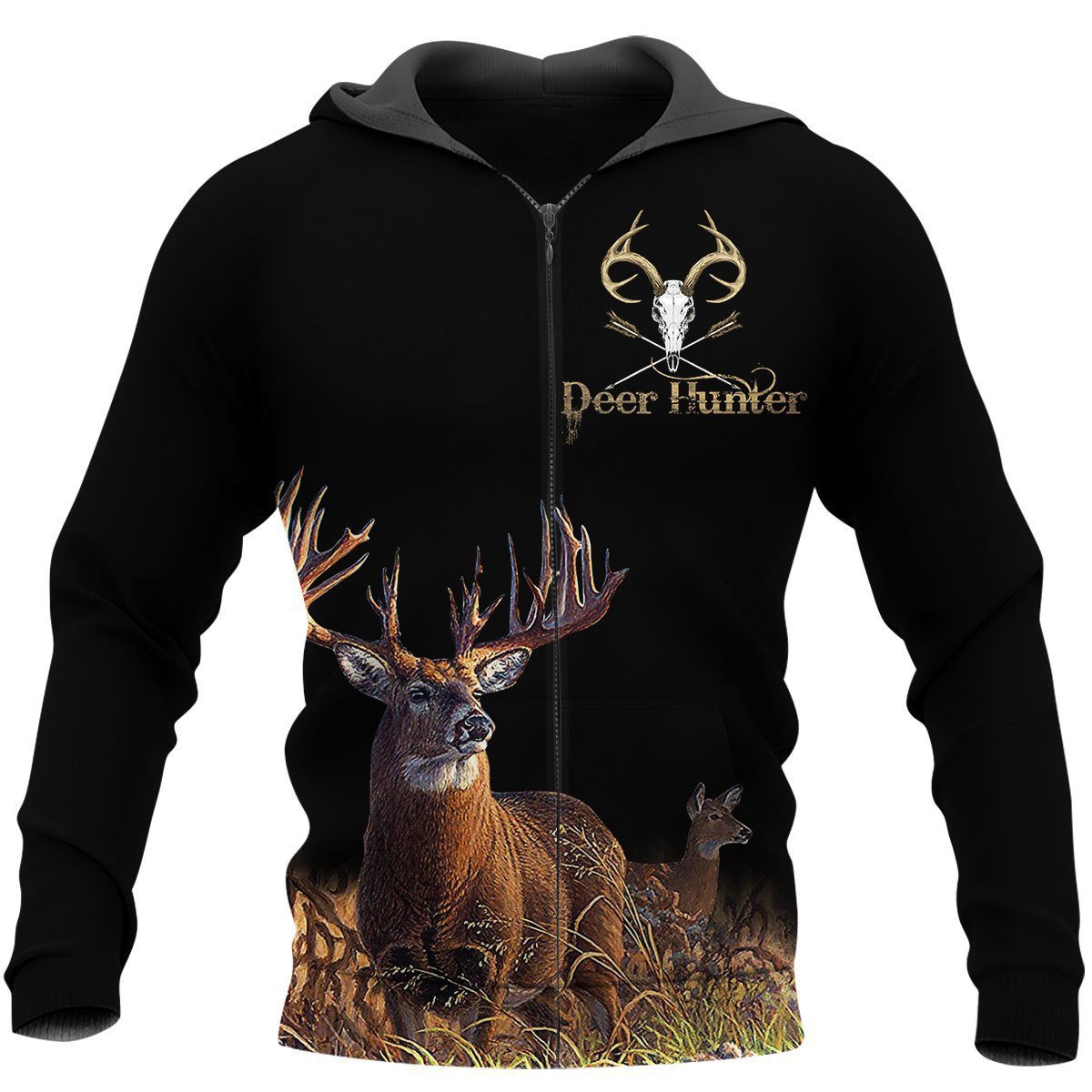 ViticStore™ Deers Hunting 3D Black Shade All Over Printed XL Zip-Hoodie For Men