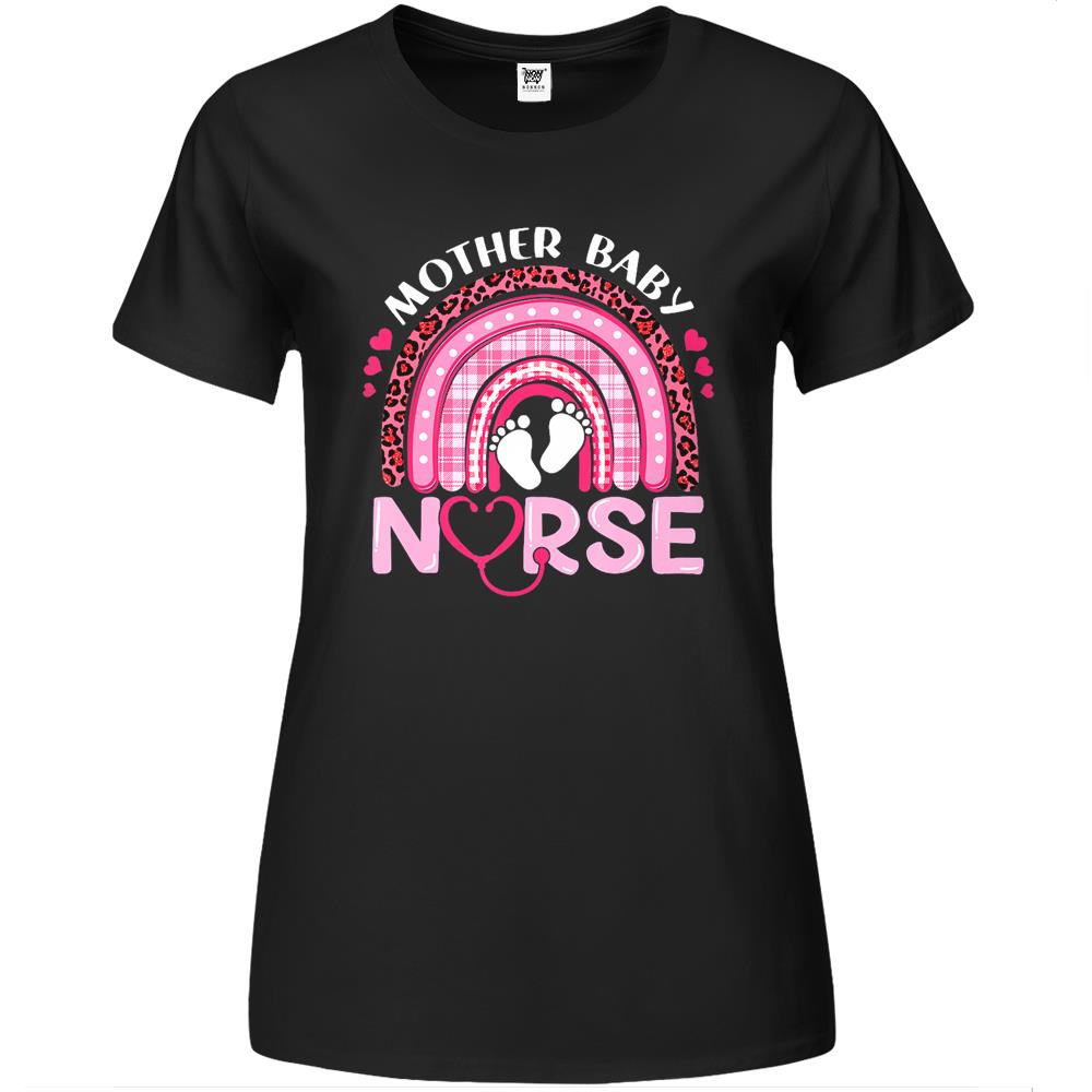 Rainbow Mother Baby Nurse Postpartum Nursing Valentine Premium Womens T Shirts