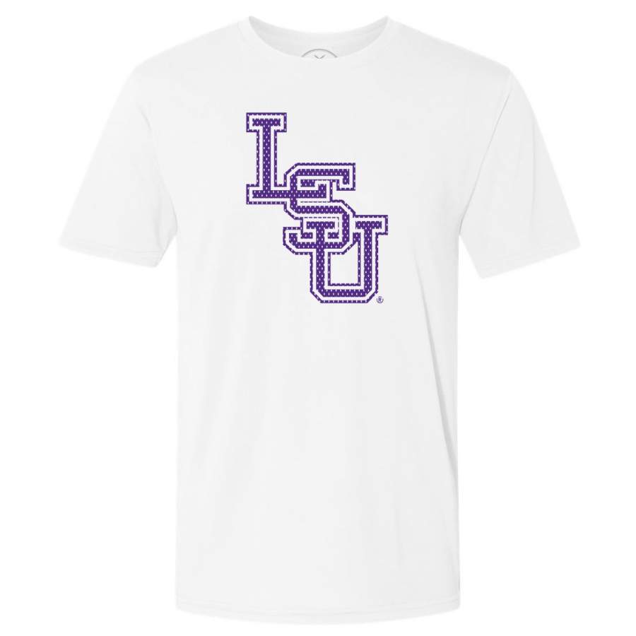 B&B Dry Goods LSU Tigers Baseball Mesh Interlock Performance Short Sleeve T-Shirt – White