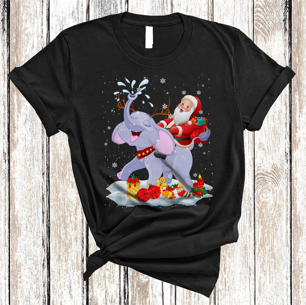 Santa Riding Elephant Reindeer Funny Christmas Santa Reindeer Elephant Animal Lover T-Shirt