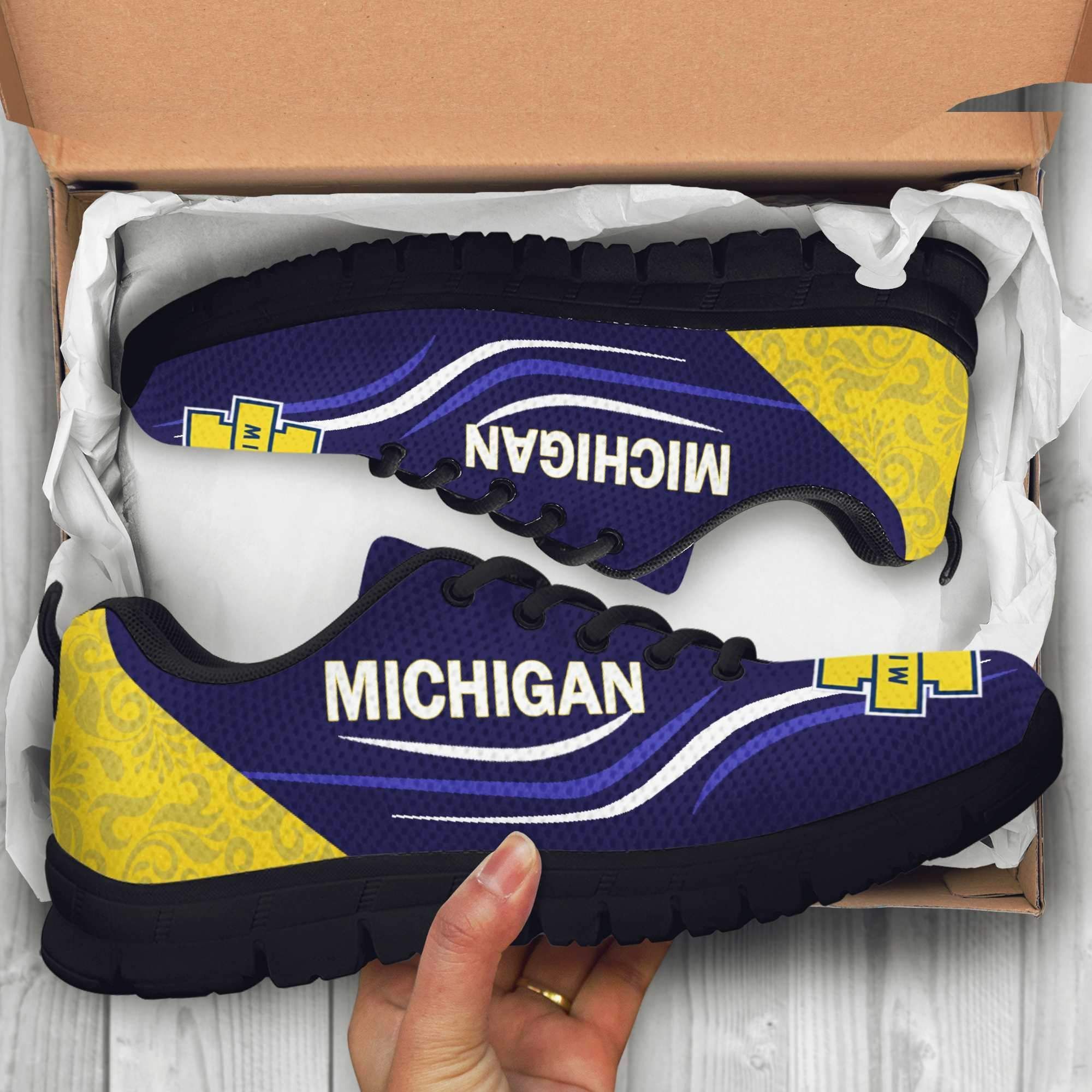 Michigan Wolverines Unisex Breathable Sneakers Football Custom Shoes