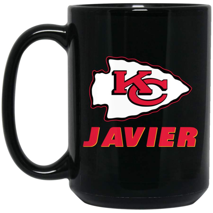 Custom Personalized Kansas City Chiefs Logo Black-Red Javier BM15OZ 15 oz. Black Mug