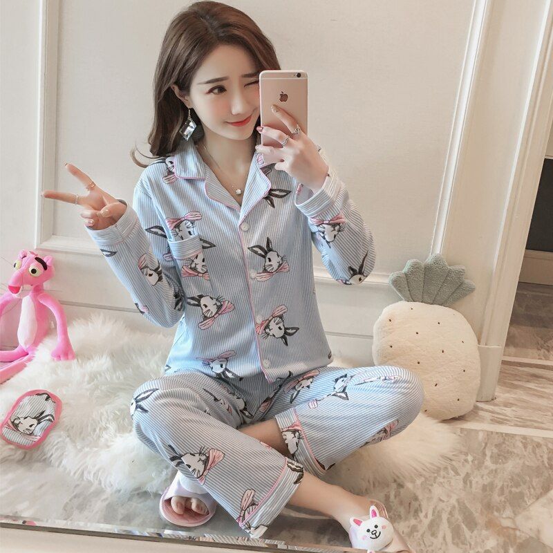 Pajamas Rabbit Print Long Sleeve&Pants Sleepwear