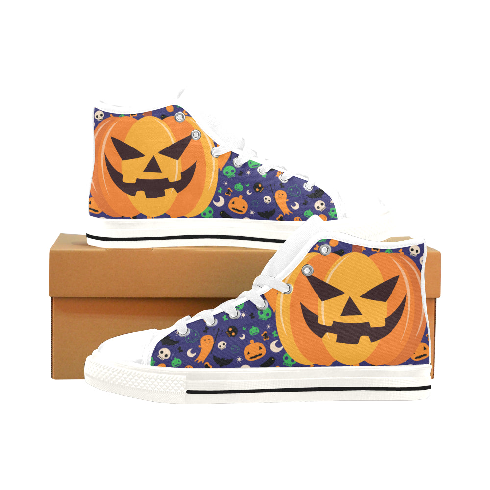 Pumpkin Halloween White Men’s Classic High Top Canvas Shoes /Large Size