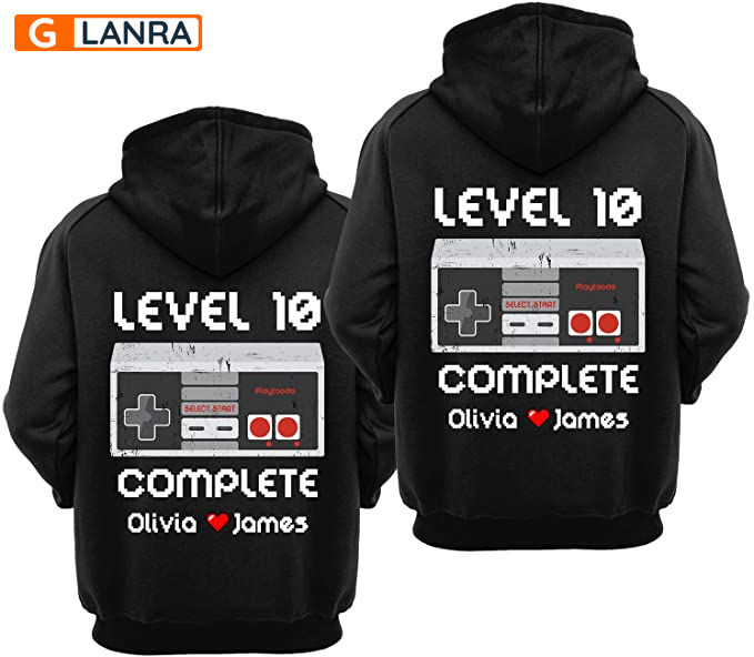 Personalized Level 10 Complete Hoodie, Custom Gaming Couple Hoodie, Matching Couple Hoodie, Video Game Hoodie, Husband Wife Unisex Sweater, Sweatshirt