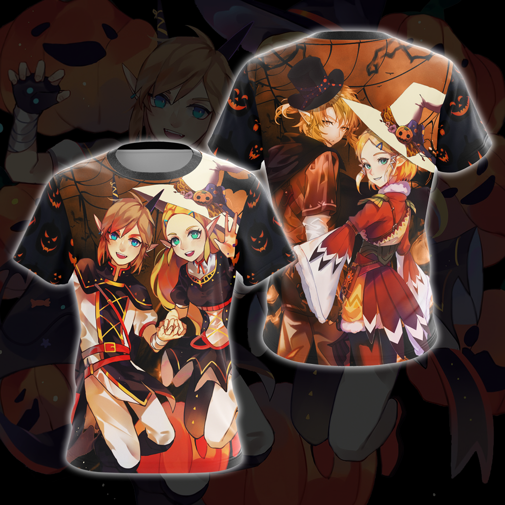The Legend Of Zelda Link & Zelda Halloween All Over Print T-Shirt Zip Hoodie Pullover Hoodie