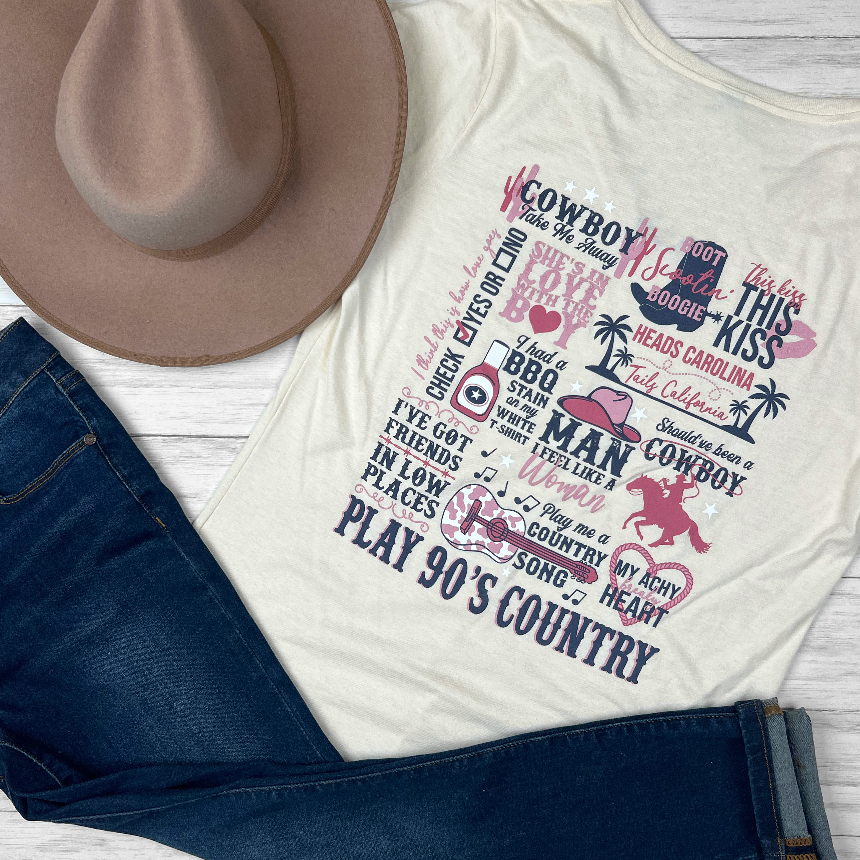 90’s Country Music Lyrics Karaoke Women’s Graphic V-Neck Tee