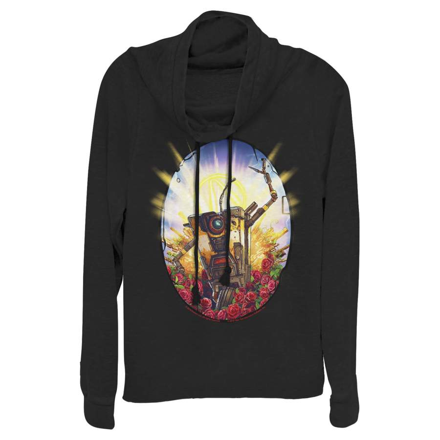 Borderlands 3 Junior’s Floral Claptrap Robot  Cowl Neck Sweatshirt