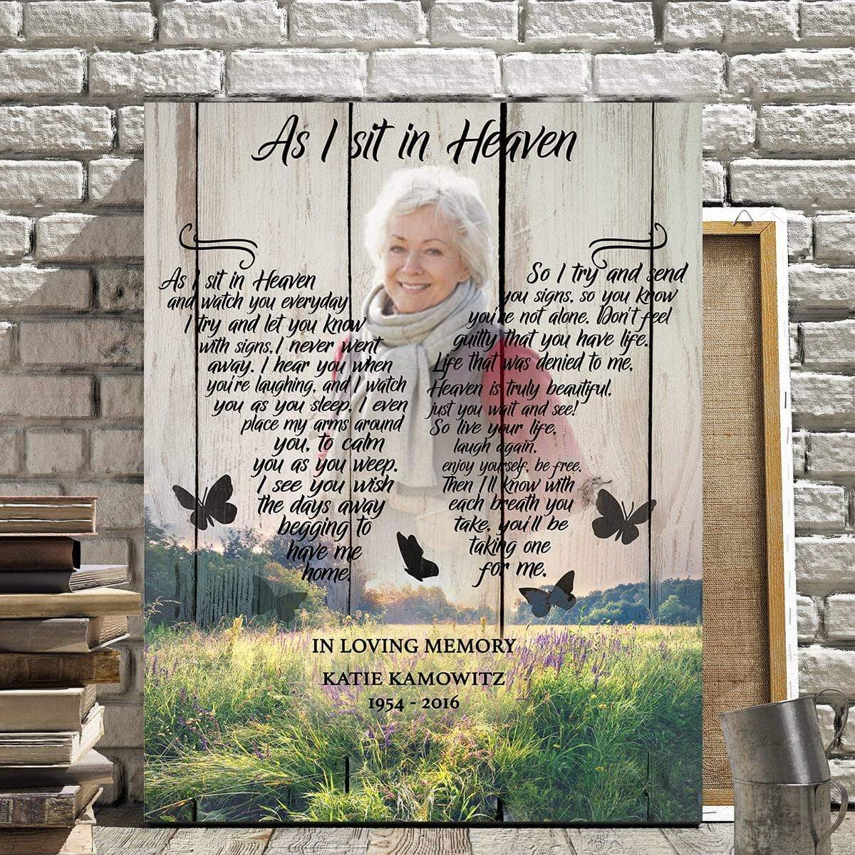 As I Sit In Heaven Wildflower Background , Personalized Photo Memorial Poster Canvas, Gift For Family Gift for Remembrance Home Decor Wall Art Visual Art