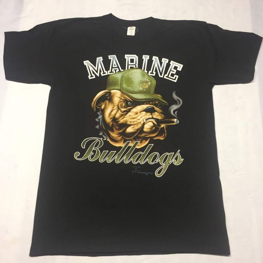 Vintage Marines Bulldog T-shirt Fighter Mma Motorcycle Bike USMC Military Dog Cigar