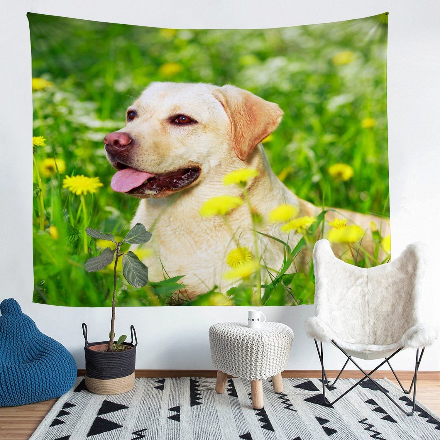 Dog Printed Wall Blanket Cute Pet Dog Tapestry For Kids Men Women Adults 3D Animal Theme Wall Hanging Lovely Puppy Pattern Decor Wall Art Green Nature