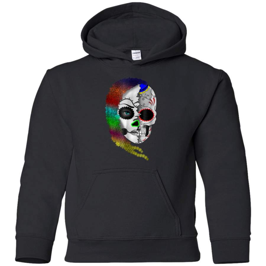 AGR Half Lady Half Sugar Skull Head Evil Hippy T-shirt For Women youth hoodie