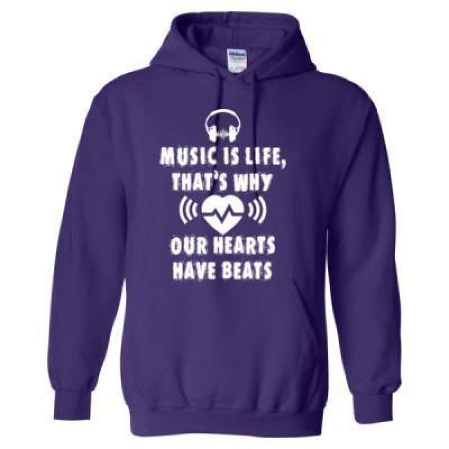 AGR Music Is Life Thats Why Our Hearts Have Beats – Heavy Blend™ Hooded Sweatshirt