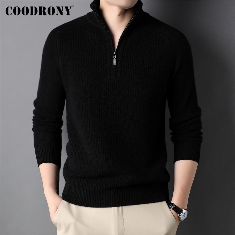 COODRONY Winter Fashion Zipper Turtleneck Sweater Men Clothing Thick Warm Knitwear 100% Merino Wool Cashmere Pullover Male C3150 alx