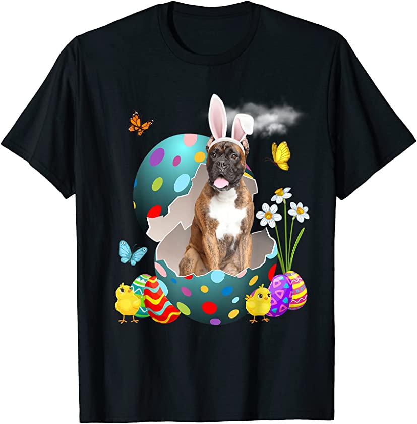 Bunny Boxer Dog Happy Easter Eggs T-Shirt