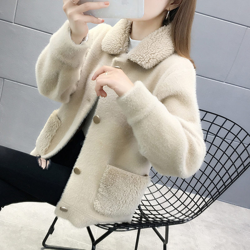 2020 Imitate Mink Cashmere Short Coat Women Autumn Winter Knitted Sweater Cardigan Jacket With Fur Collar Loose Solid Tops y063 alx