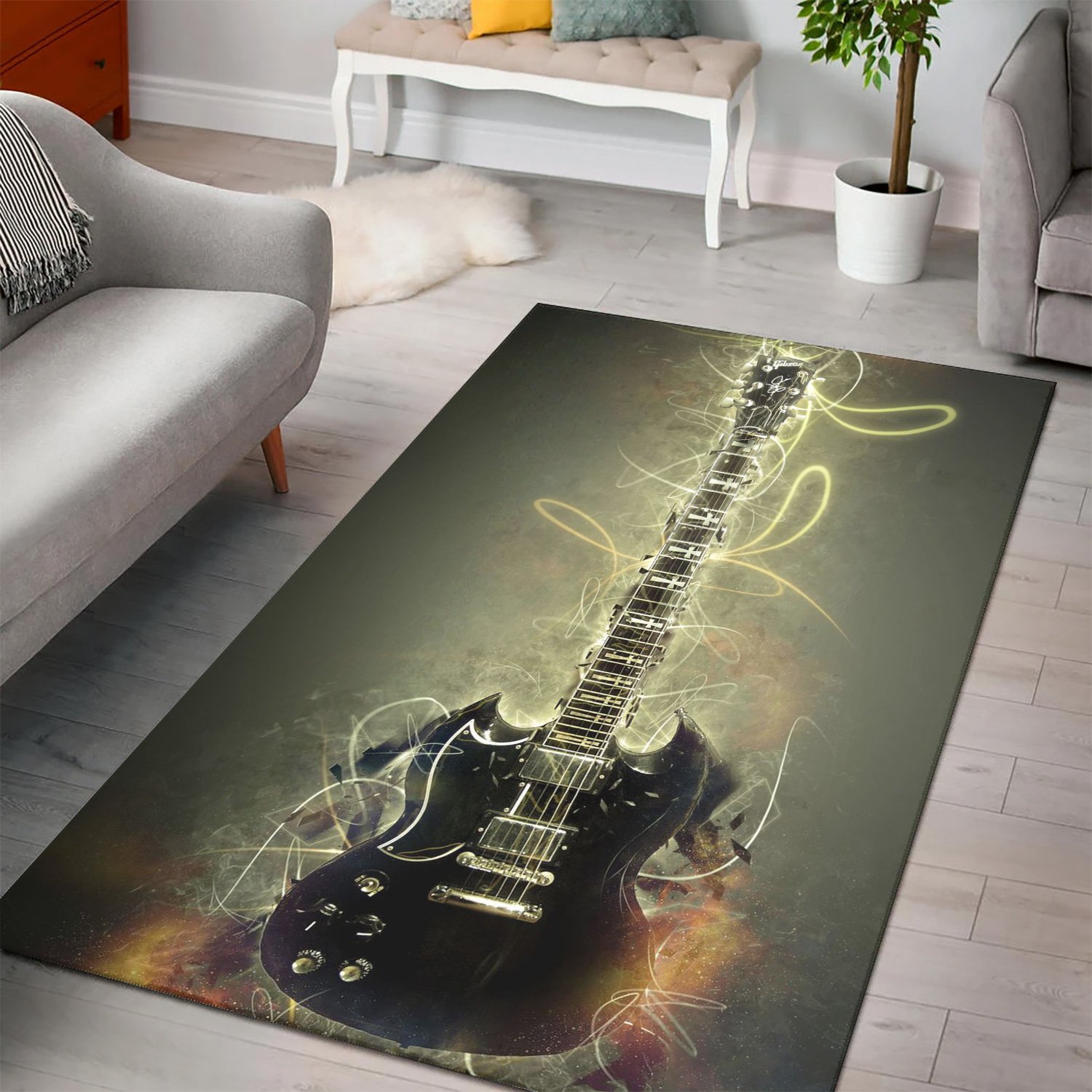 Tony Iommi Guitar  Instrument Area Rug,  Gift for fans,  Halloween Gift