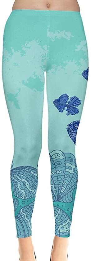 Womens Turtles Dolphins Lobster Crab Whale Fish Penguins Sea Animal Seahorse Jellyfish Shells Leggings, XS-5XL