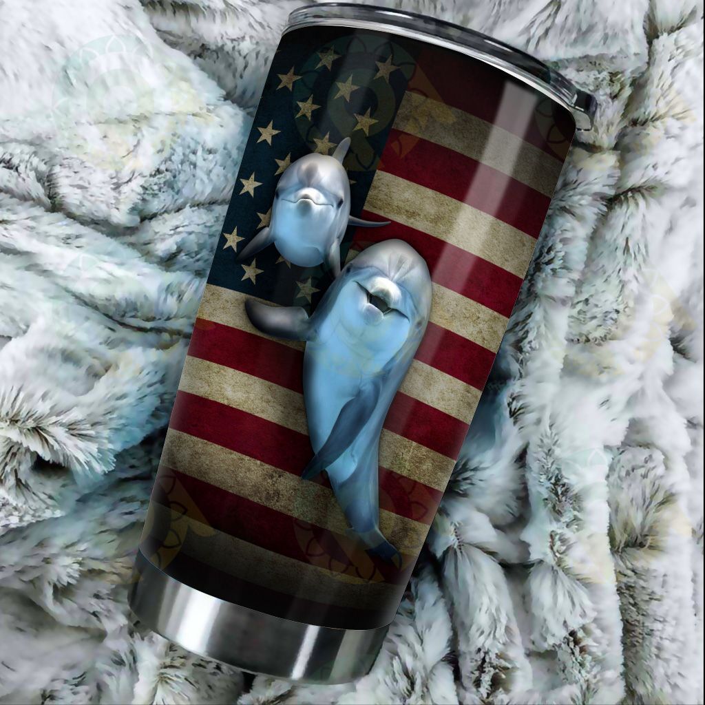 Dolphin – Stainless Steel Tumbler Travel Customize Name, Text, Number, Image Usa Flag Id1-B