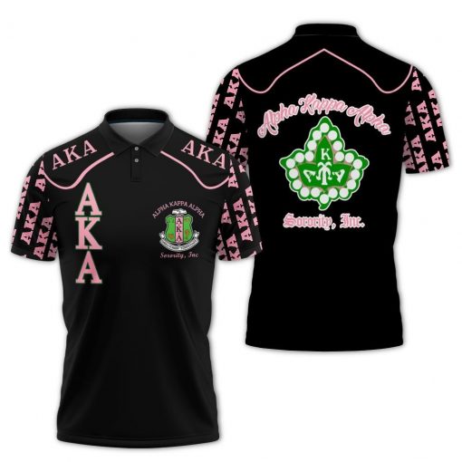 Alpha Kappa Alpha Sorority Inc Aka Letter Black Polo Shirt