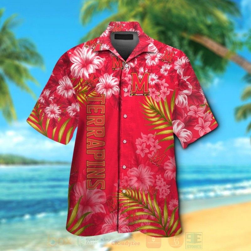 NCAA Maryland Terrapins Red Flowers Hawaiian Shirt